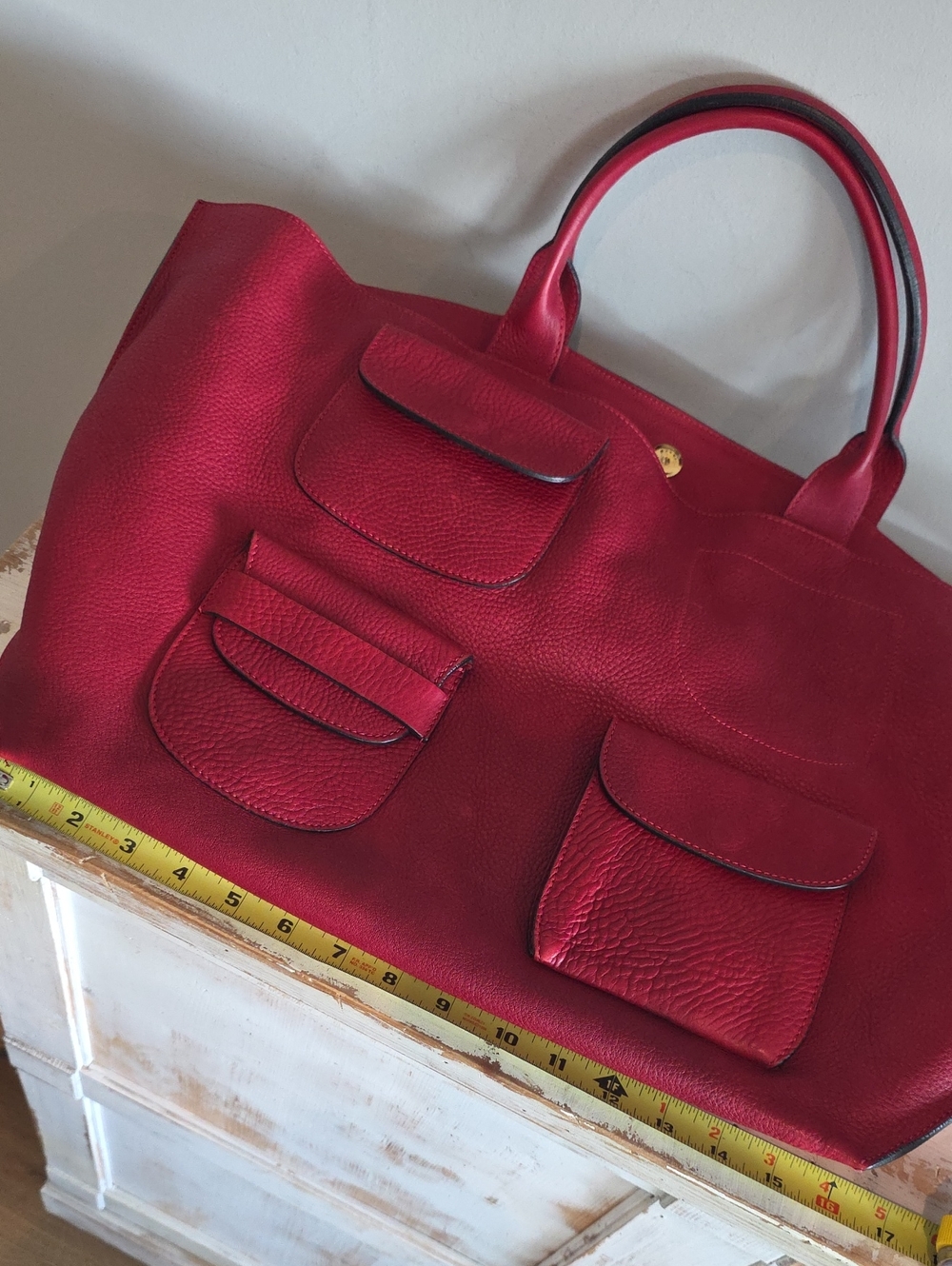 Marni Red Leather Tote Bag with Front Pockets - Picture 15 of 15